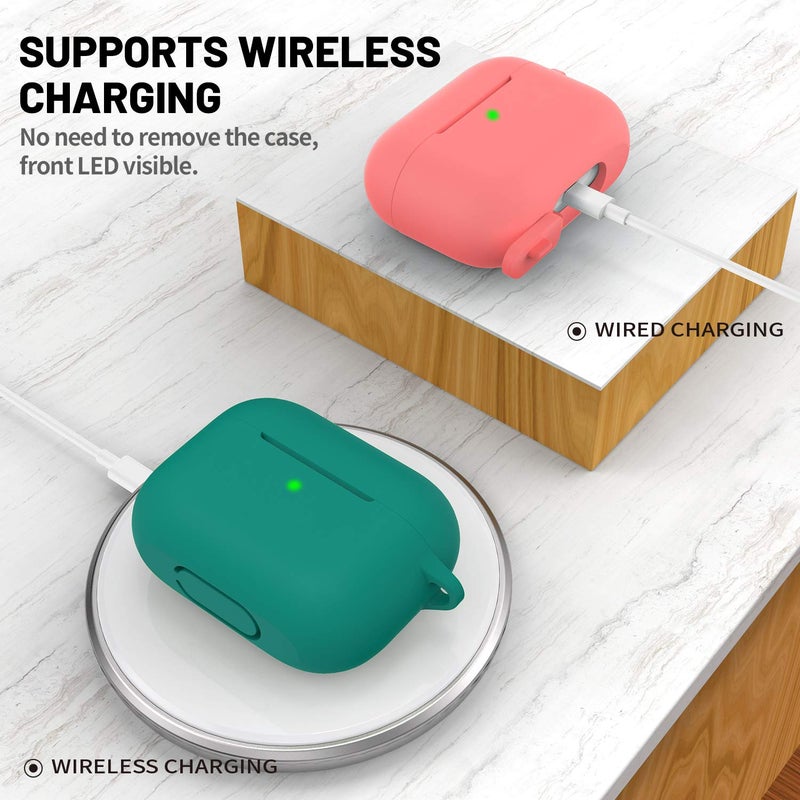 ATUAT for AirPods Pro 1st/2nd Generation Case Cover, Protective Silicone Skin Accessories with Keychain for Women Men for Apple AirPods Pro 2019/2022 Charging Case,Front LED Visible-Sea - Image 3